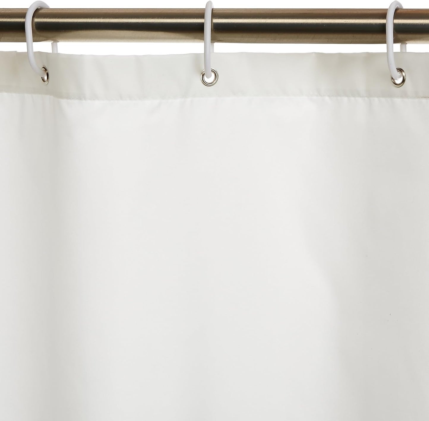 Amazon Basics Bathroom Shower Curtain, Water Resistant Fabric with Grommets & Hooks, Machine Washable, 72"x72", White