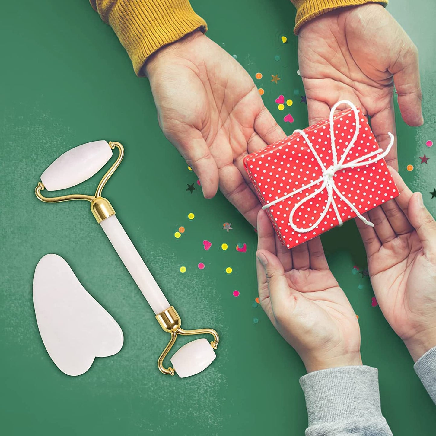 Jade Roller & Gua Sha Set - Facial Skin Care Set, Facial Beauty Tools, Natural Beauty Skin Care Tools, Face Roller Massager for Face, Neck, and Eye Treatment，Gua Sha Facial Massager (White)