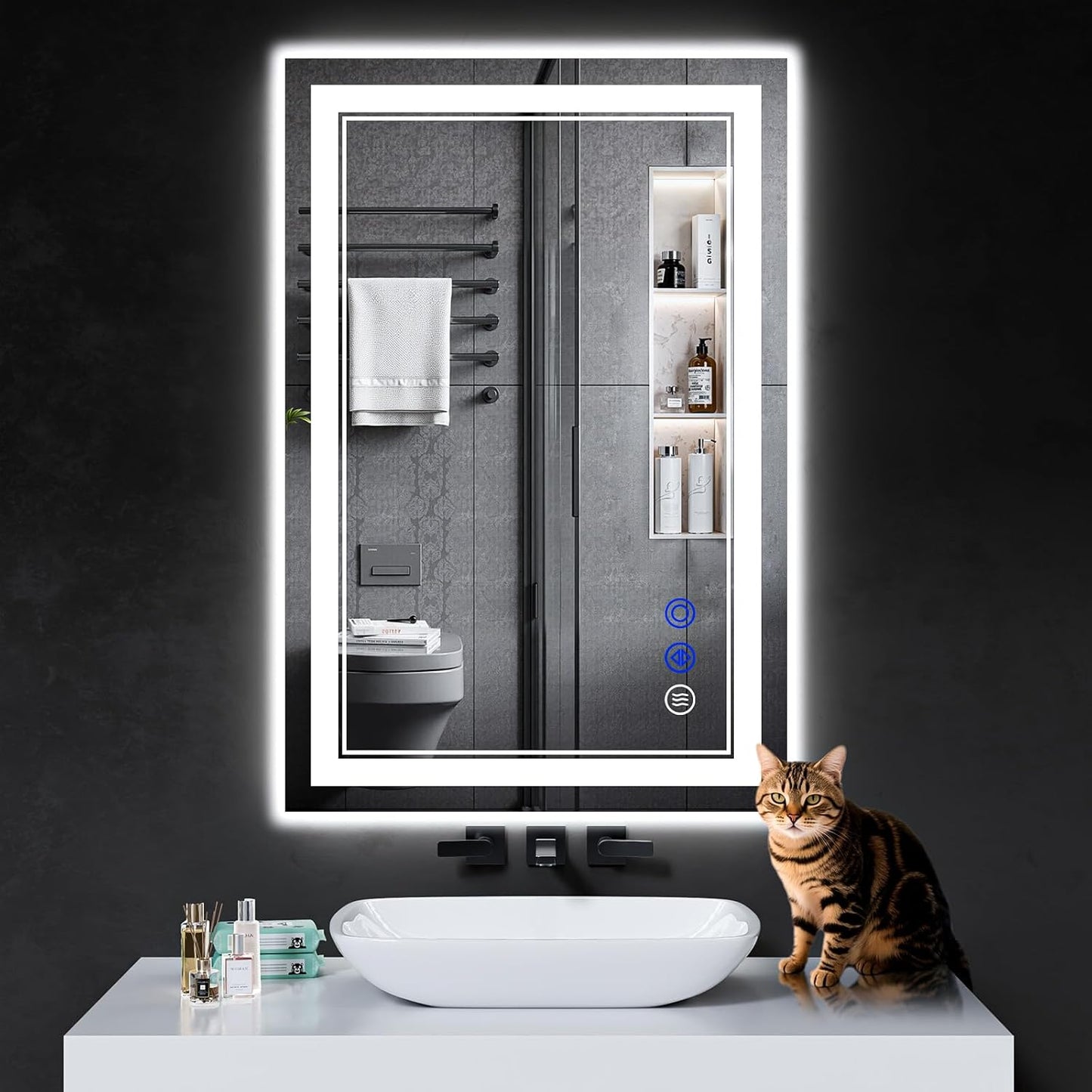 36"x24" LED Bathroom Mirror with Anti-Fog, Stepless Dimmable Lights, 3 Color Modes, Shatter-Proof Tempered Glass, Memory Function & Waterproof Design