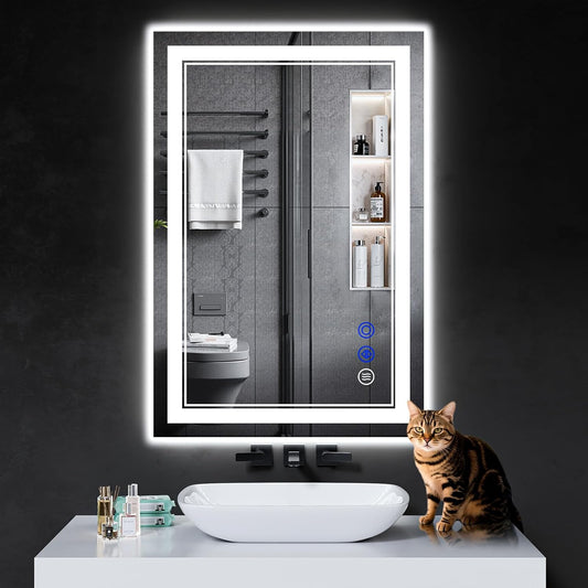 36"x24" LED Bathroom Mirror with Anti-Fog, Stepless Dimmable Lights, 3 Color Modes, Shatter-Proof Tempered Glass, Memory Function & Waterproof Design