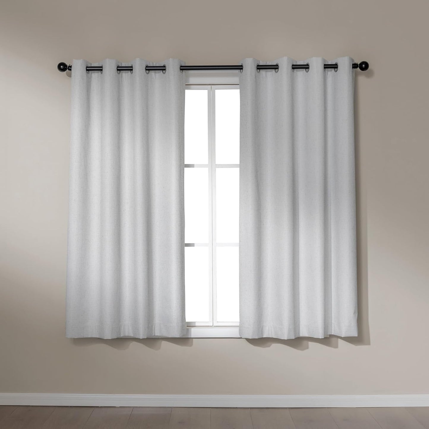Amazon Basics Faux Linen Blackout Curtains for Bedroom and Living Room, 2-Piece Set with Grommets, 52" W x 63" L, White