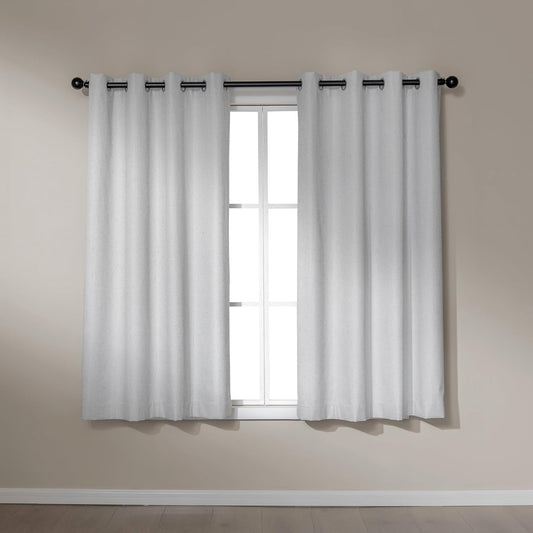 Amazon Basics Faux Linen Blackout Curtains for Bedroom and Living Room, 2-Piece Set with Grommets, 42" W x 63" L, White