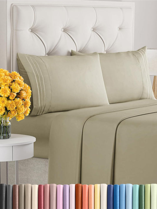 Full Size 4 Piece Sheet Set - Extra Soft, Breathable And Cooling Sheets - Hotel Luxury Durable Bed Sheets for Women & Men - Deep Pockets, Easy-Fit & Wrinkle-Free Sheets - Taupe Oeko-Tex Bed Sheet Set
