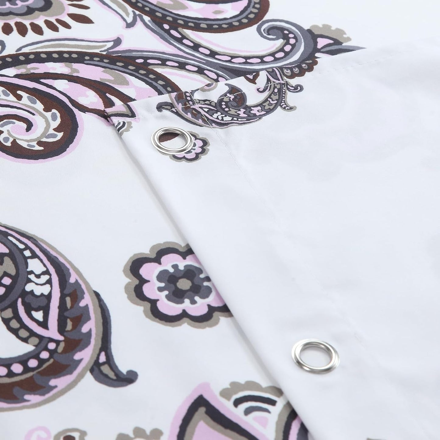 Long Shower Curtain, Luxury White Bath Curtain with Baroque Brown & Pink Paisley Medallion Print, Waterproof Plush Polyester Fabric, 72" W x 78" H