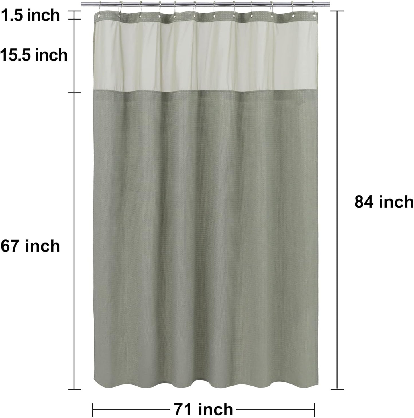 N&Y HOME Extra Long Waffle Weave Shower Curtain with Snap-in Fabric Liner & Hooks Set - 71" x 84", Hotel Style & Mesh Top Window, Machine Washable - 71x84 Inches, Sage Green