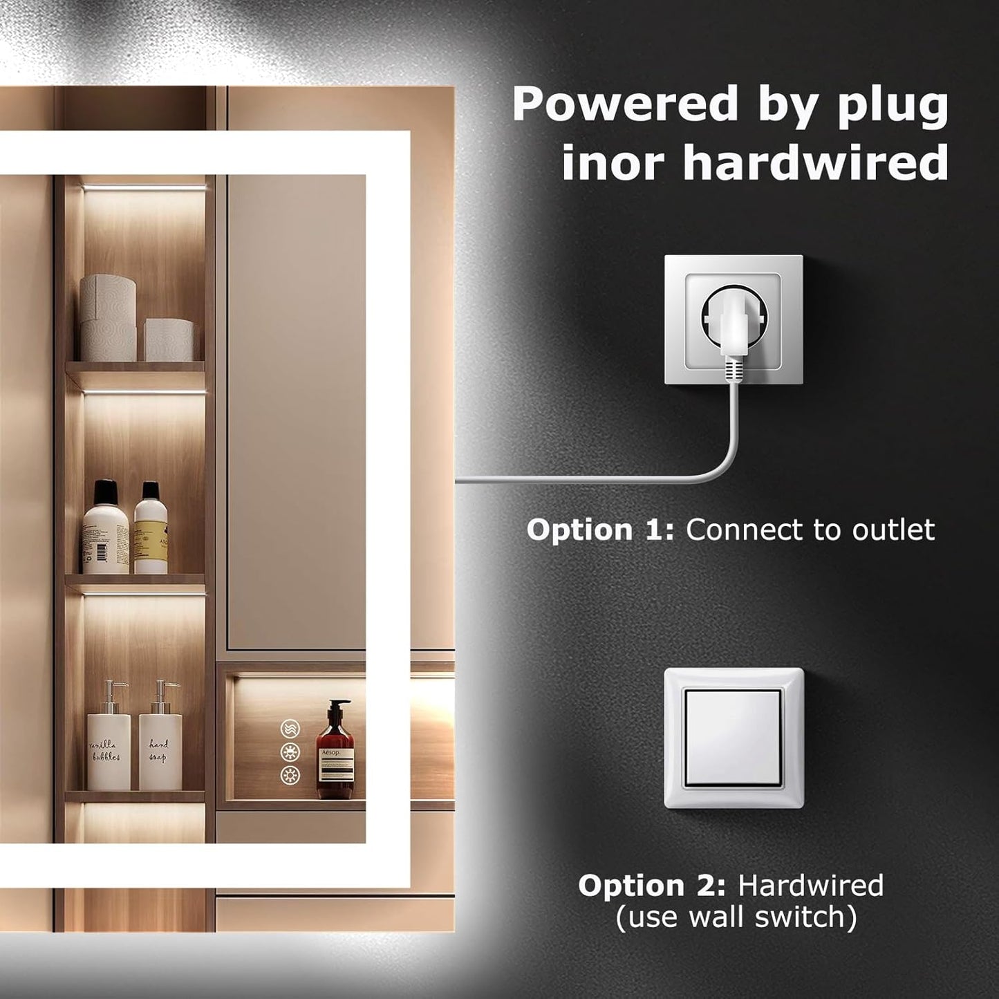 24X30 LED Bathroom Mirror with Lights, Anti-Fog, Dimmable, Backlit + Front Lit, Smart Bathroom Vanity Mirror, Memory Function, Shatterproof, Tempered Glass (Horizontal/Vertical)