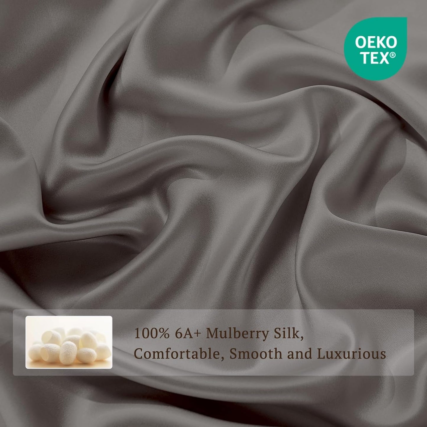 THXSILK 100% Pure Mulberry Silk Duvet Cover Set 3 Piece, 6A+ Grade Luxury Soft Bedding Silk Sheets for Hair and Skin, 1 Pcs Duvet/Quilt/Comforter Cover with 2 Zippered Pillowcases (Charcoal, Twin)