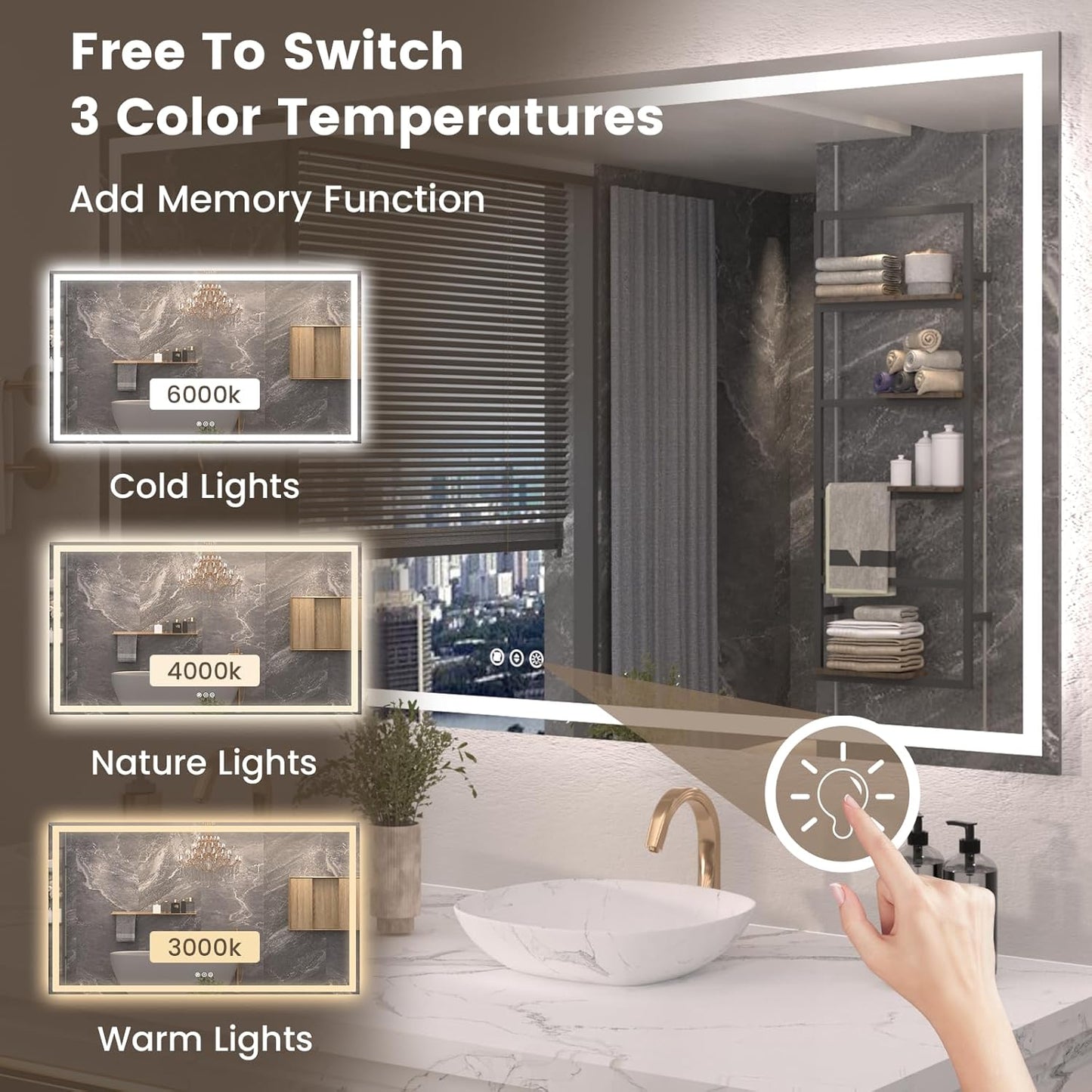72"X36" LED Bathroom Mirror with Front Lights and Backlit, Anti-Fog, Dimmable, Shatter-Proof Tempered Glass, Lighted Bathroom Vanity Mirror for Wall with 3 Colors, Memory Function