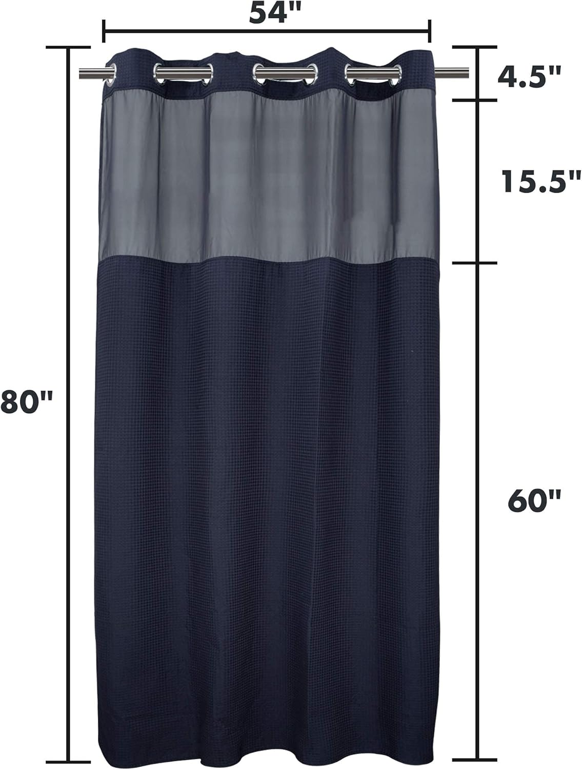 River Dream Navy Blue Fabric Shower Curtain Set, Cotton Blend, Waffle Weave, with Snap in Replacement Liner，54 x 80inches