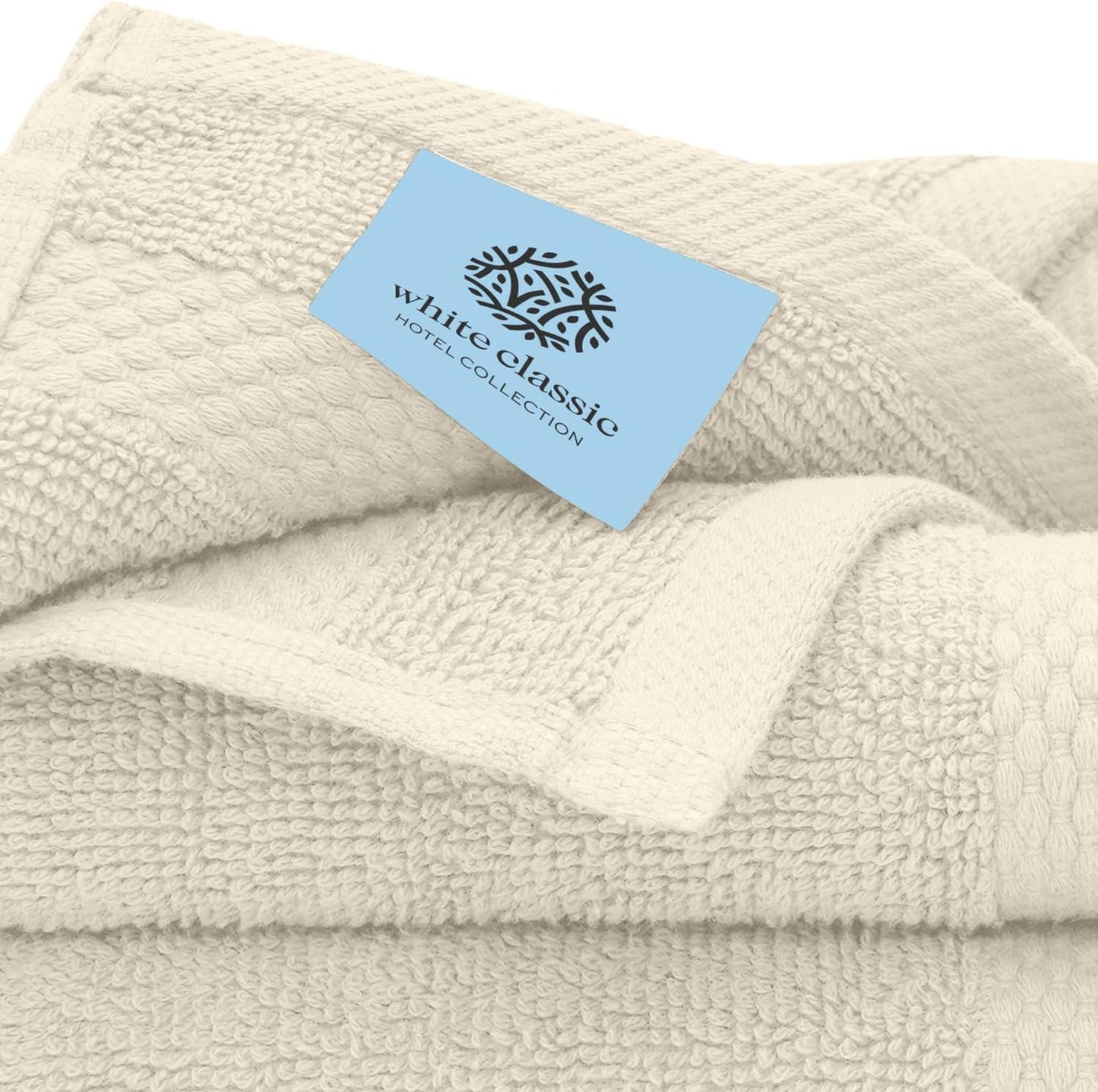 White Classic Luxury Cotton Washcloths 13x13 Inch - 650 GSM Turkish Cotton | Hotel, Spa, Bathroom Face Towel | 12 Pack, Ivory
