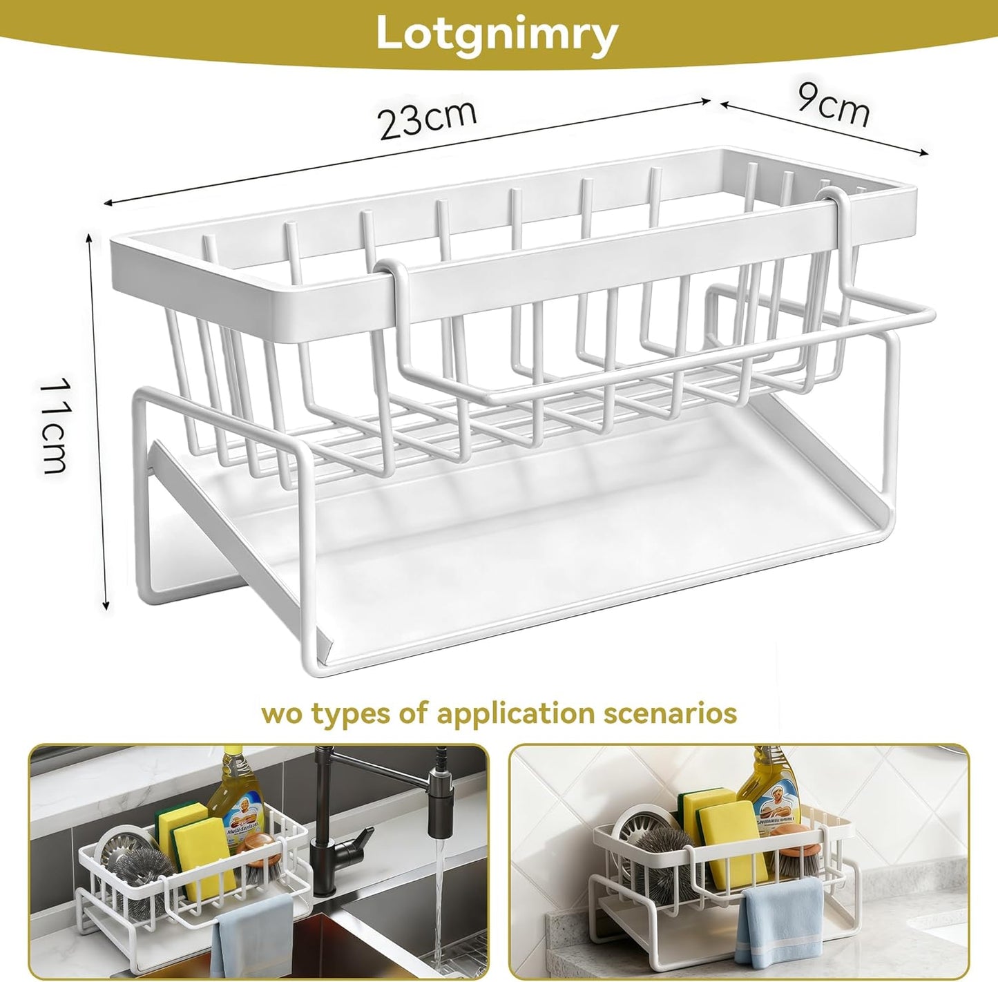 Sponge Holder for Kitchen, Sink Caddy Organizer Rack for Kitchen Accessories, Soap Dispenser Countertop Organizer Essentials for Home (White)