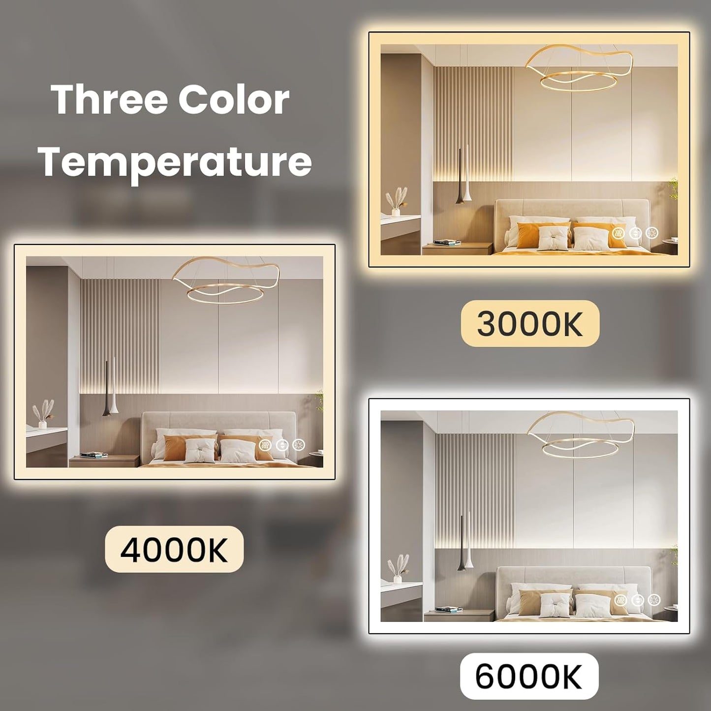 WTTY 40"X36" LED Bathroom Mirror with Black Frame, Bathroom Vanity Mirror with Lights for Wall, Front Light and Backlit, Anti-Fog, Dimmable, 3 Colors, Shatterproof, Memory, Horizontal/Vertical