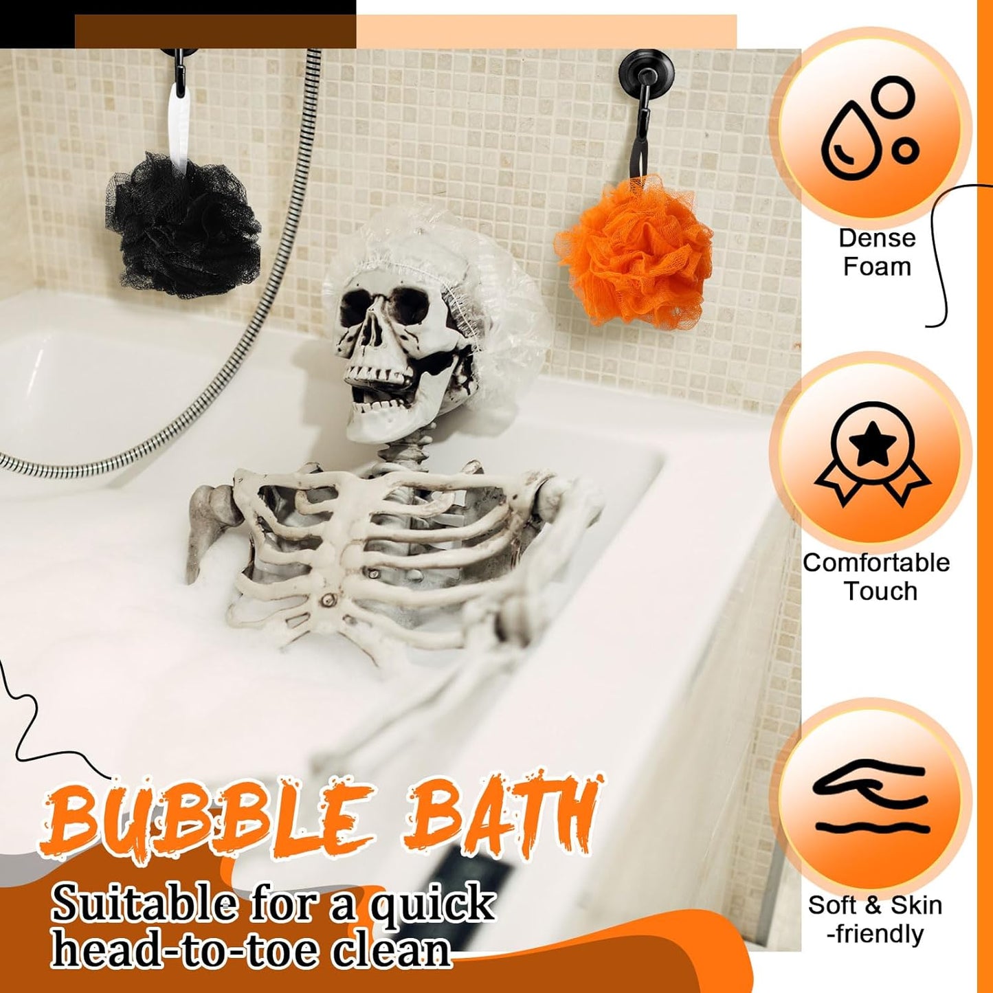 12 Pcs Thanksgiving Bath Loofah Sponge Orange Harvest Loofah Exfoliating Body Scrubber Shower Sponge 50g Mesh Shower Pouf Balls Gift Set for Women Men Bathing Accessories(Black,Orange)