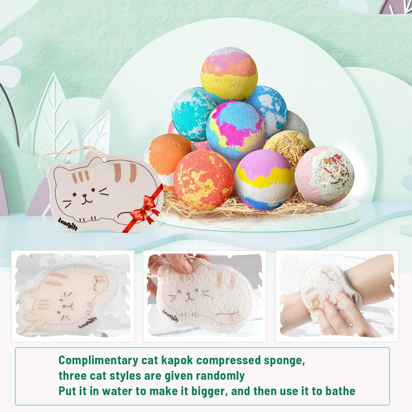 Leafgift Bath Bombs Gift Set, 12pcs Handmade Bath Fizzies with Natural Sea Salt Cocoa & Shea Butter, Perfect for Bubble Bath Spa, Moisturizing Dry Skin, Stress Relief, Best Gift for Women, Men