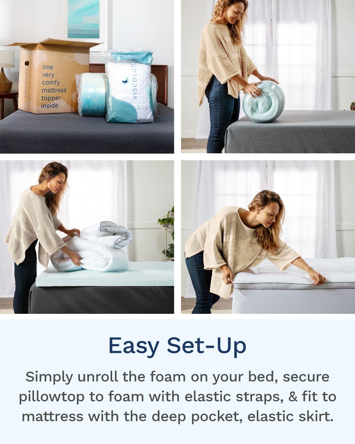 ViscoSoft 3 Inch Pillow Top Memory Foam Mattress Topper Full - Cooling Hybrid Lux Dual Layer Mattress Pad - CertiPur-US Certified