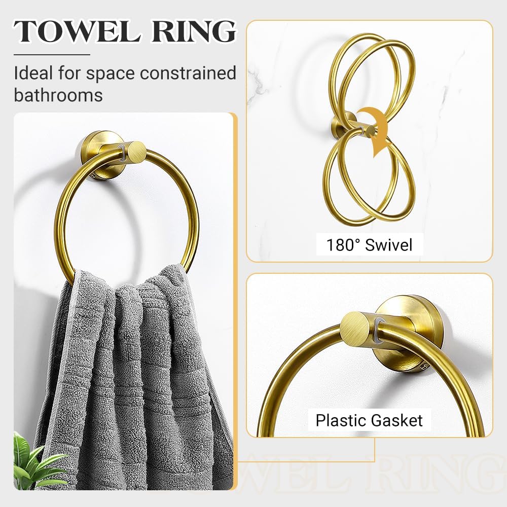 Gold Bathroom Towel Bar Set, 10-Piece Stainless Steel Hardware Bathroom Accessories, 24" Towel Racks for Bathroom Walls