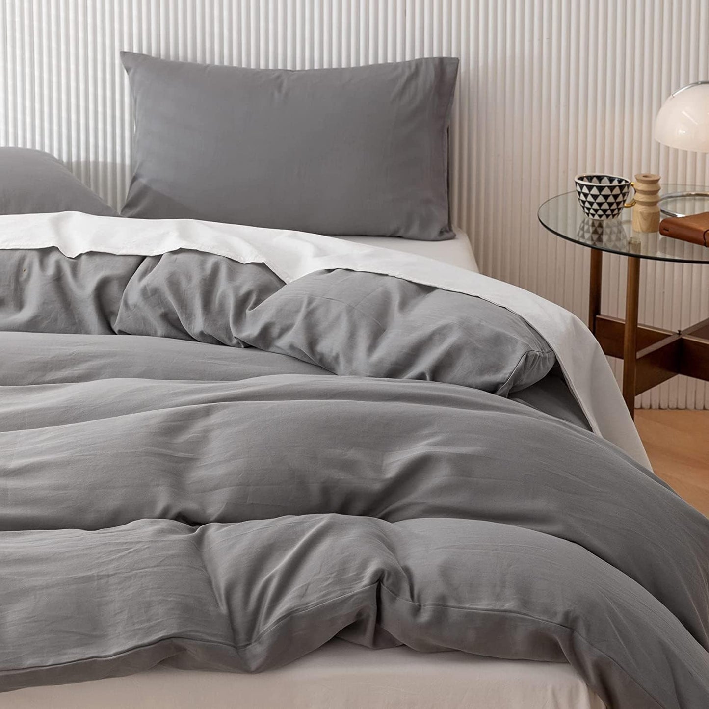 Queen Duvet Cover 1000 Thread Count 100% Egyptian Cotton Luxury Hotel Quality Silver Grey Quilt Cover & Pillow Sham - 3 PC All Season Duvet Cover Set with Zipper Closure, Corner Ties