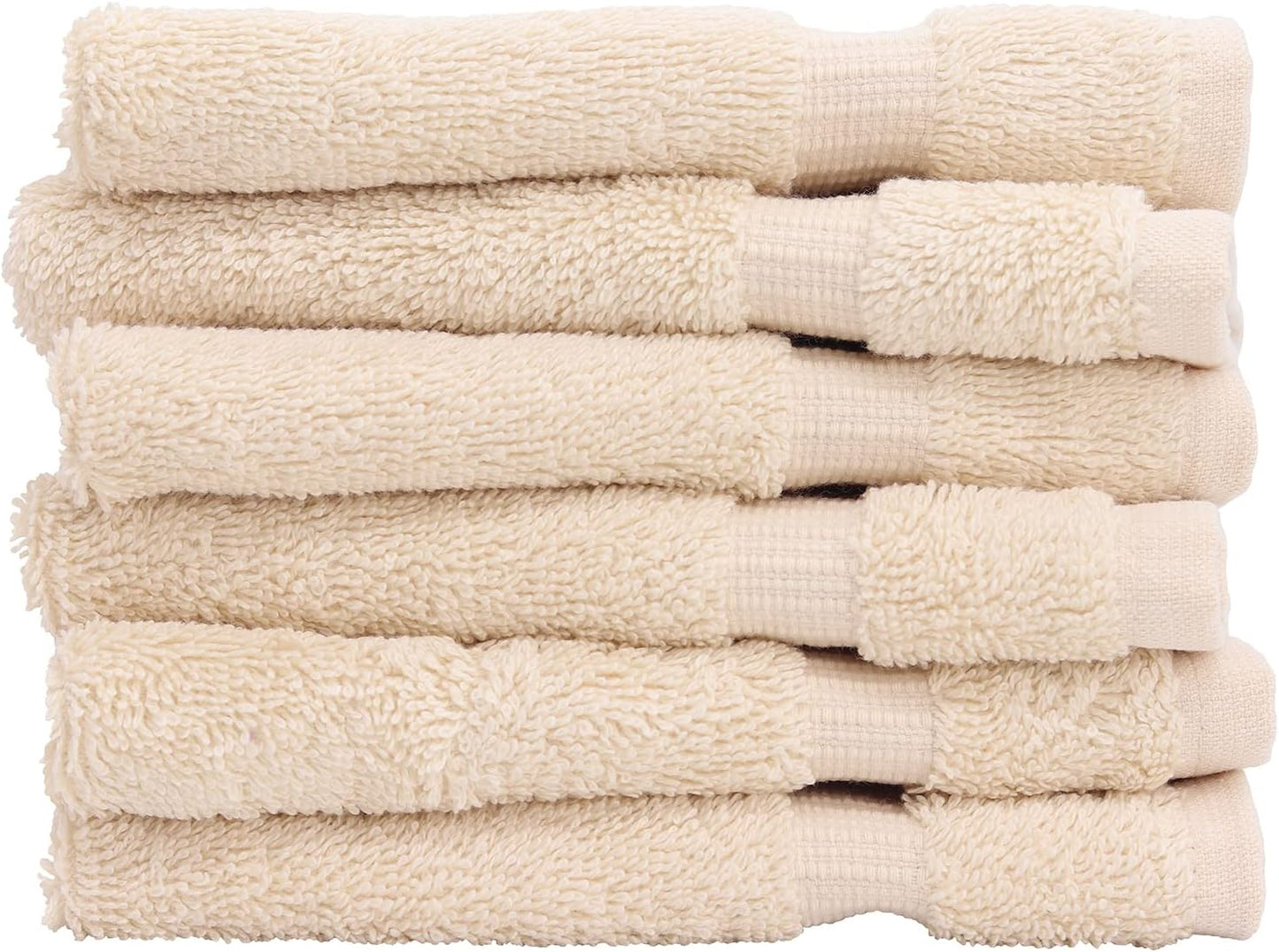 Luxury Hotel & Spa Collection, 100% Turkish Cotton 700 GSM Cloth, for Body wash, Makeup Remover & Facial Cleaning, Baby, face, Dobby Border Soft washcloths Towel Set 13" X 13", Beige, Set of 6