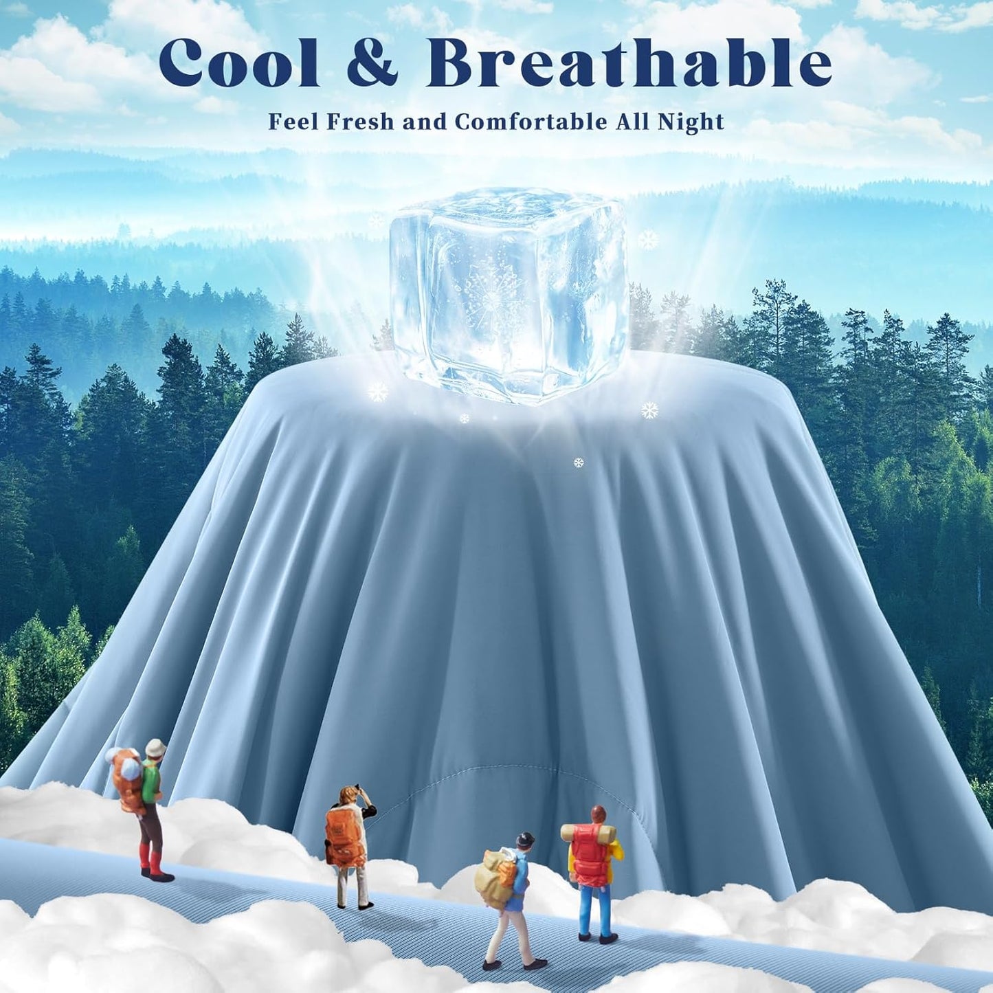 Cooling Comforter King Size, Double-Sided Cooling Blanket for Hot Sleepers & Night Sweats, Arc-Chill Q-Max > 0.4 Breathable Ice Blanket, Lightweight Cold Comforter (108''x90'', Light Blue)