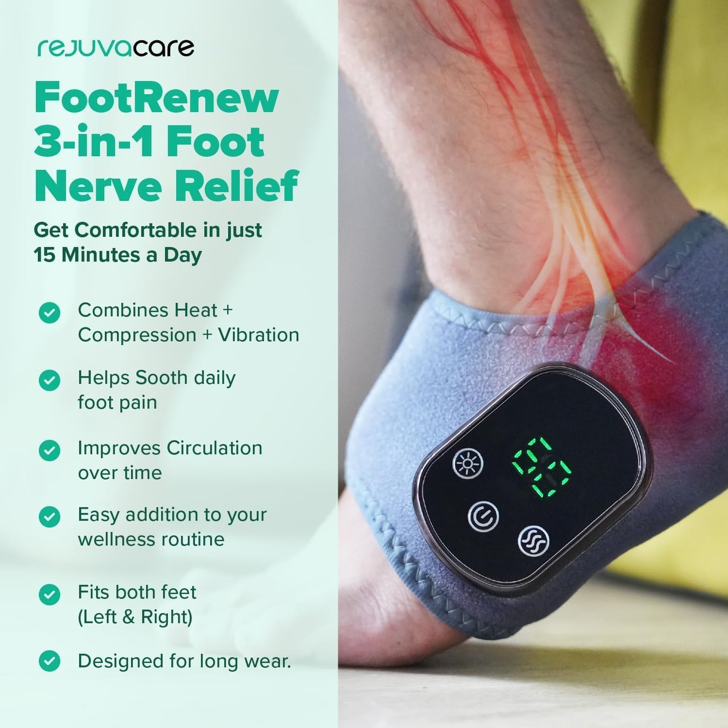 FootRenew Dual Set Heated Foot & Ankle Relaxation Wraps – 2-Pack Portable Electric Foot Massager for Home Comfort – 3 Vibration Modes, 5 Heat Levels (2-Piece)