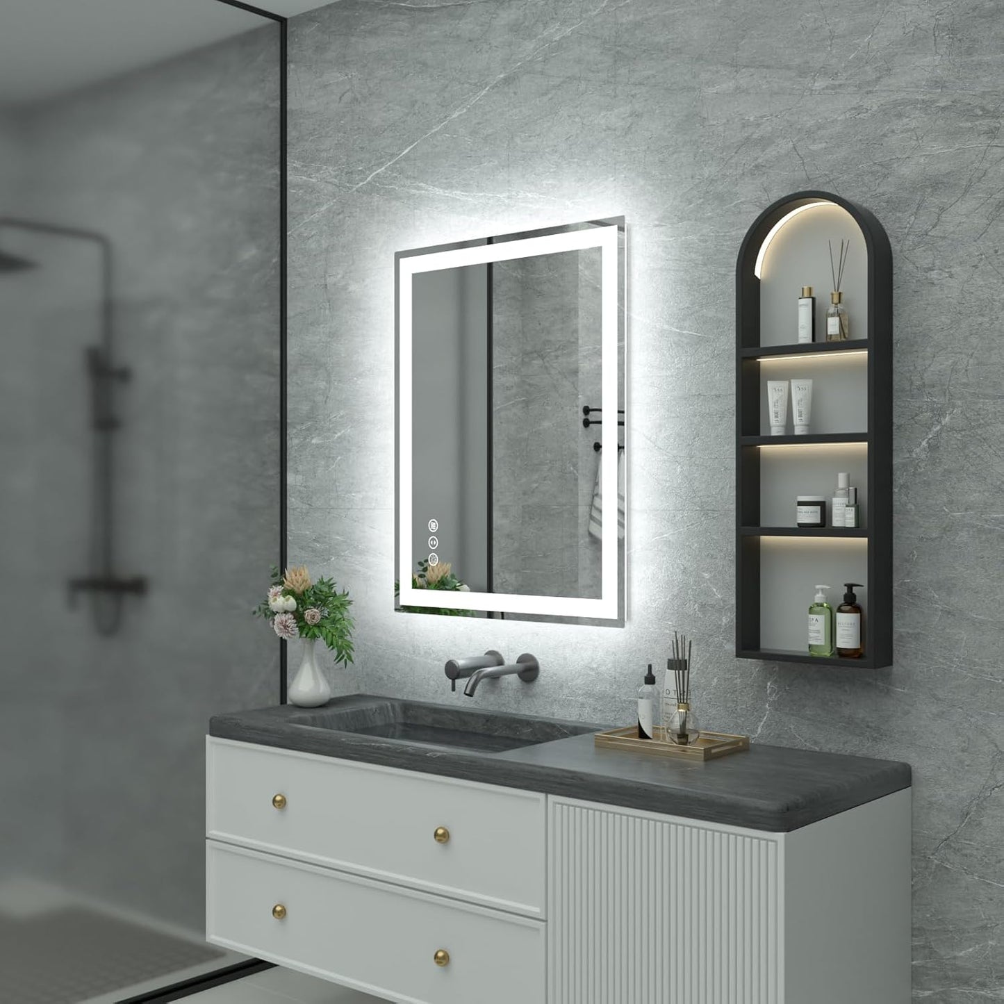 36"x 28" LED Bathroom Mirror with Lights, Anti-Fog, Dimmable, 3 Colors Front and Backlit LED Mirror for Bathroom, Lighted Bathroom Vanity Mirror for Wall Mounted Horizontal/Vertical