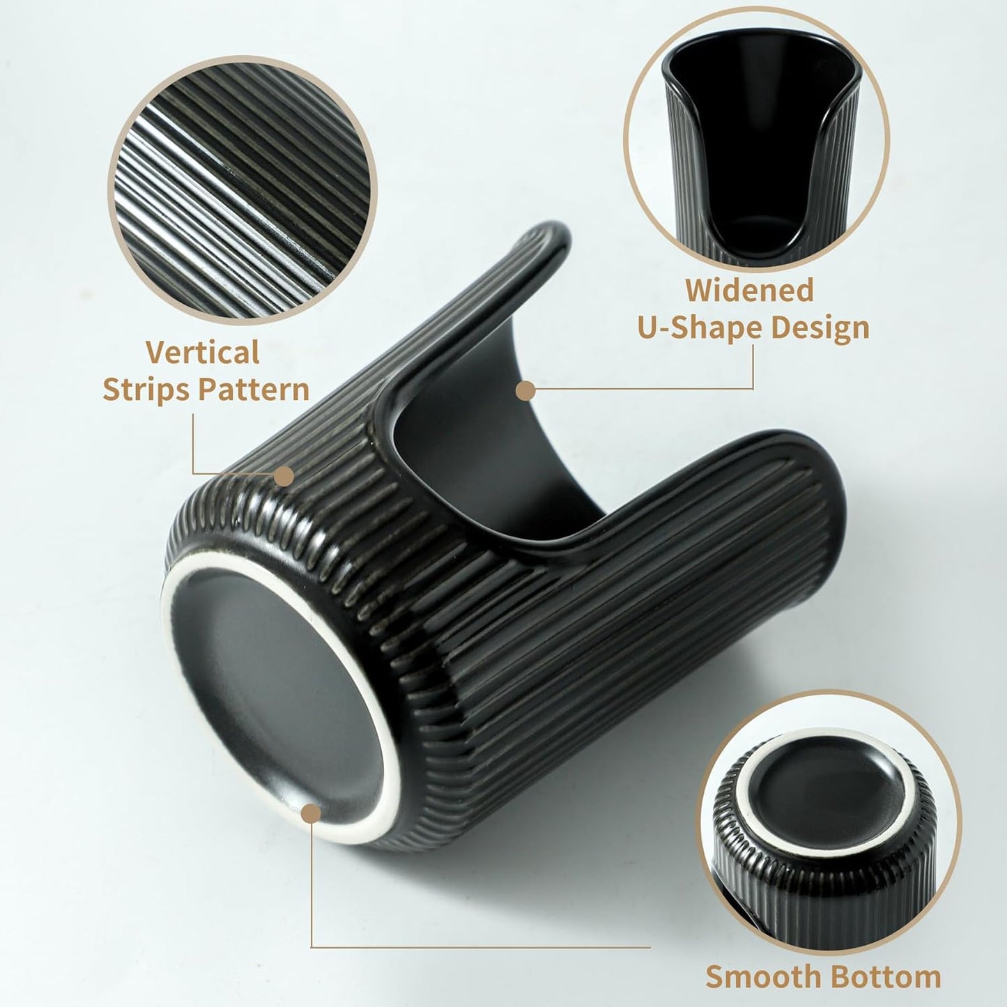 Ceramic Bathroom Cup Dispenser with Stylish Vertical Stripes - Disposable Mouthwash Cup Holder Holds 3-4oz Paper Cups for Rinsing Cups on Bathroom Vanity Countertops (Black)