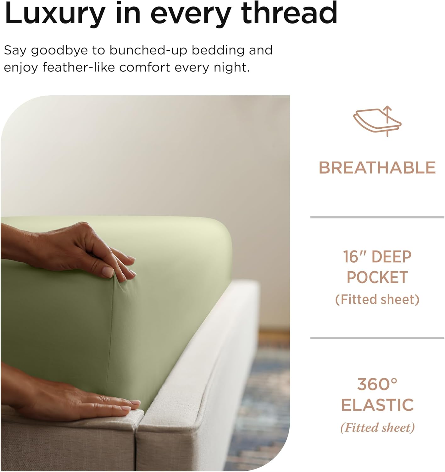 Threadmill 100% Cotton Sheets for Full Size Bed - 600 Thread Count Full Bed Sheets Set with 16” Deep Pocket - Sateen Weave 4-Piece Bedding Set with Cooling Effect, Sage Green