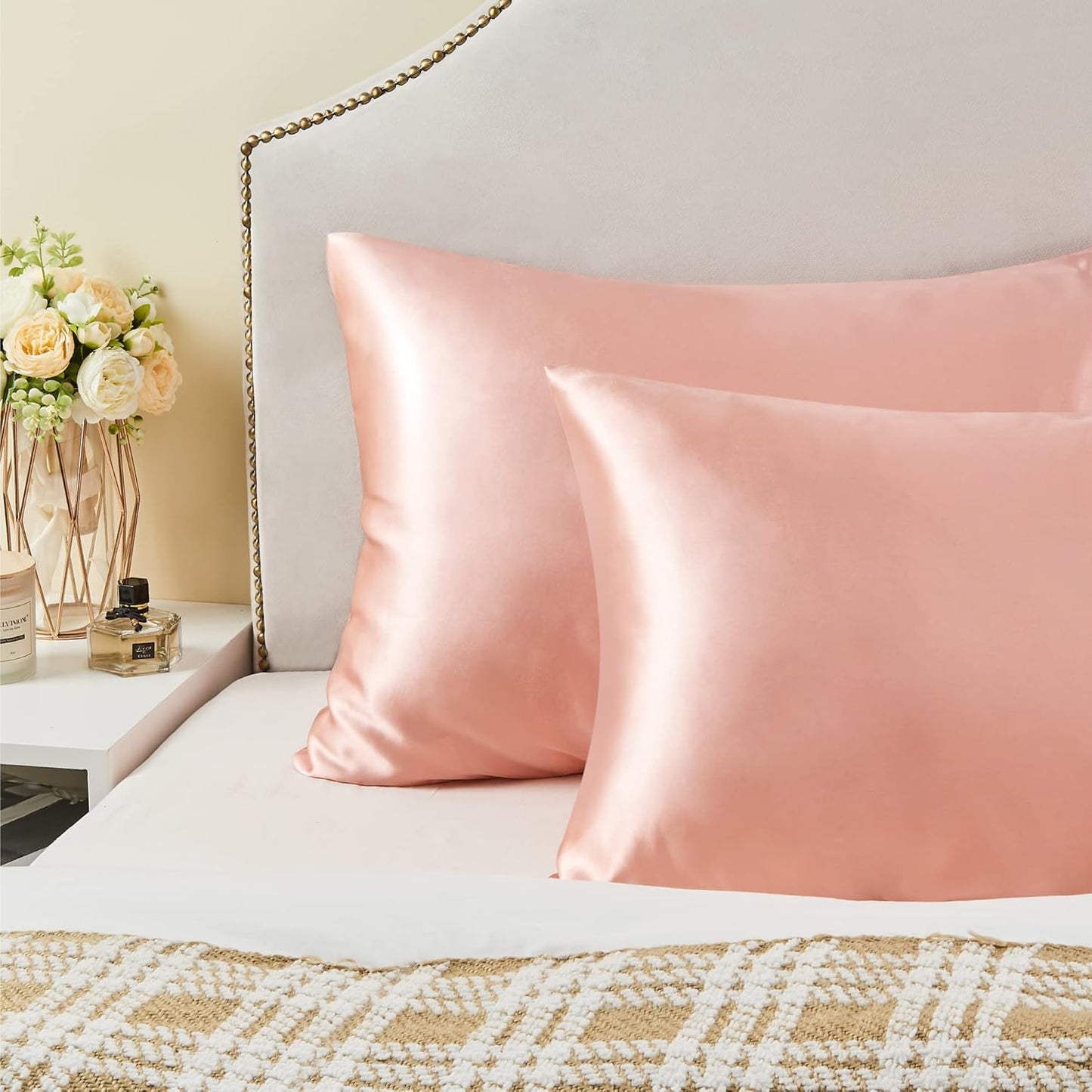 BEDELITE Satin Pillowcase for Hair and Skin, Super Soft and Cooling Similar to Silk Pillow Cases 2 Pack with Envelope Closure, Gift for Women Men(13"x18" Toddler Size, Coral)