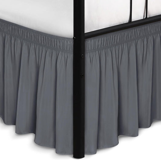 Biscaynebay Wrap Around Bed Skirts with Split Corners for King Beds 16" Drop, Dark Grey Elastic Dust Ruffles Adjustable Easy Fit Wrinkle & Fade Resistant Silky Luxurious Fabric Machine Washable