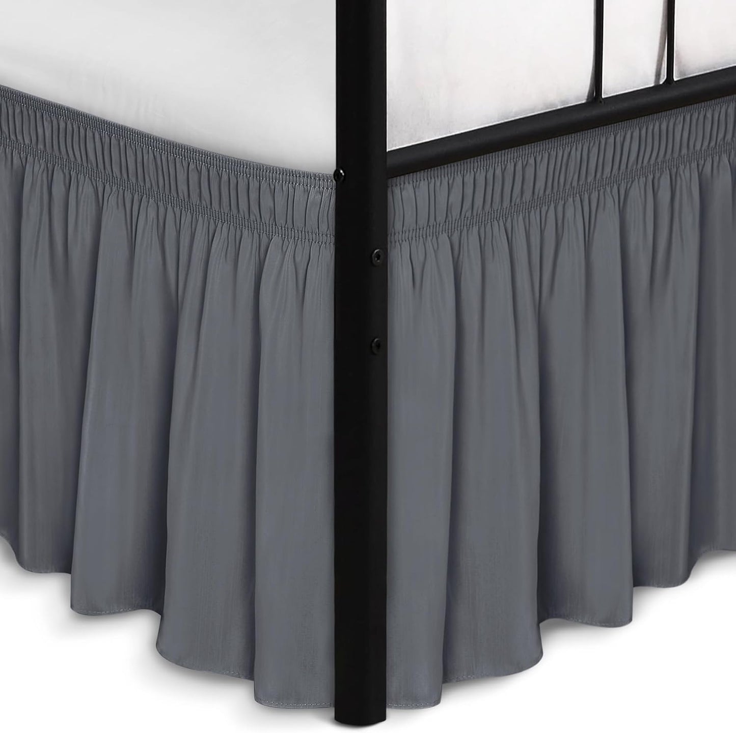Biscaynebay Wrap Around Bed Skirts with Split Corners for Queen Beds 14" Drop, Dark Grey Elastic Dust Ruffles Adjustable Easy Fit Wrinkle & Fade Resistant Silky Luxurious Fabric Machine Washable