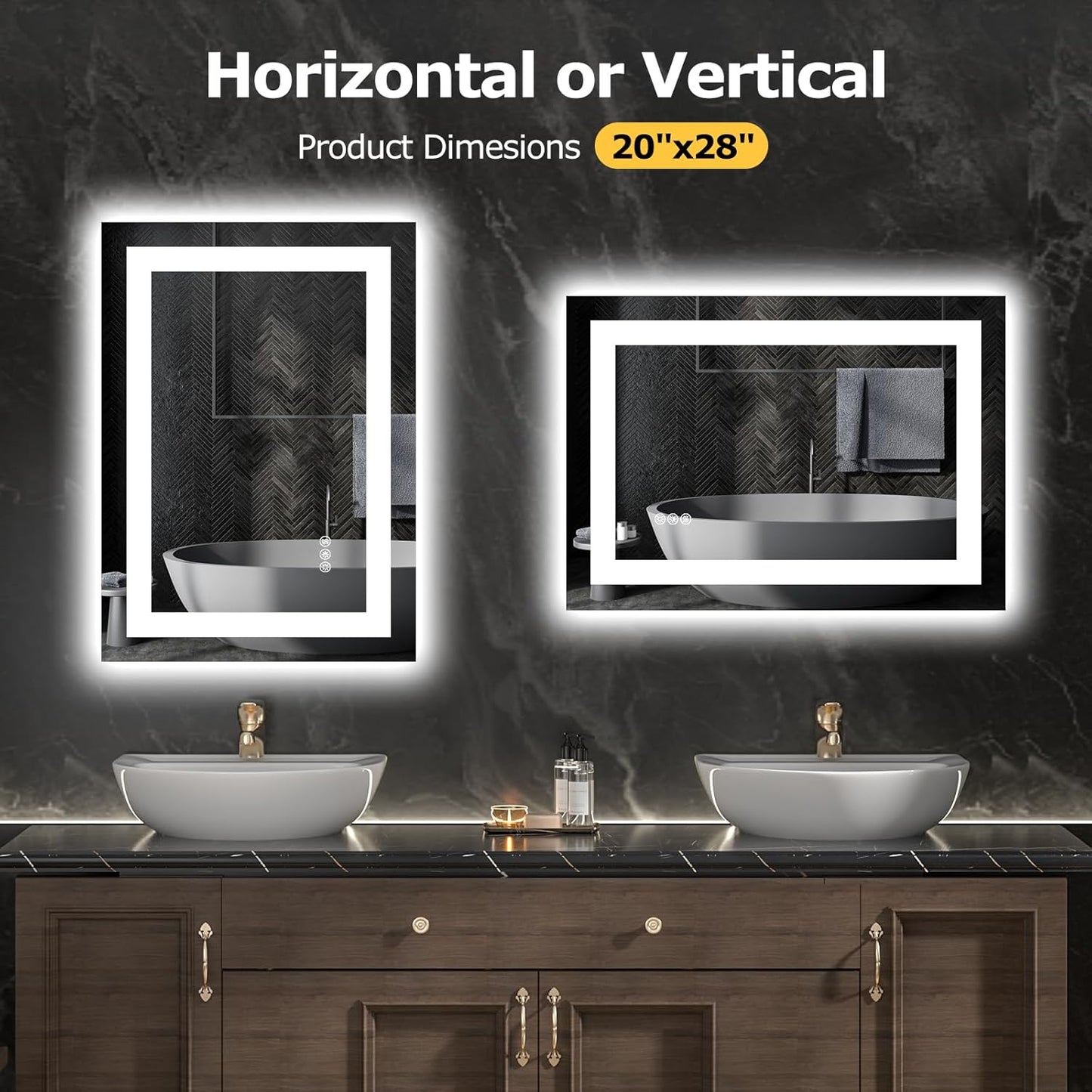 28X20 LED Bathroom Mirror with Lights, Anti-Fog, Dimmable, Backlit + Front Lit, Smart Bathroom Vanity Mirror, Memory Function, Shatterproof, Tempered Glass (Horizontal/Vertical)