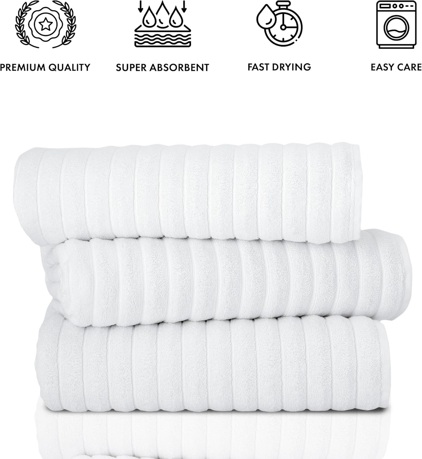 Classic Turkish Towels CTT - Luxury 3 Piece Jumbo Bath Sheets, 100% Turkish Cotton, Absorbent & Ultra Comfy Bath Towel Sheets for Hotels & Spa | 40"x65" (White)