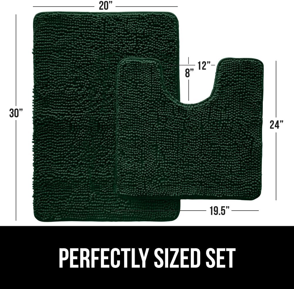 GORILLA GRIP Bathroom Rug Sets, Soft Chenille 2 Piece Area Rugs Set, Toilet Base Mat and 30x20 Carpet, Absorbent Microfiber Washable Mats Dry Quickly, Home Décor and Bath Room Accessories, Hunter