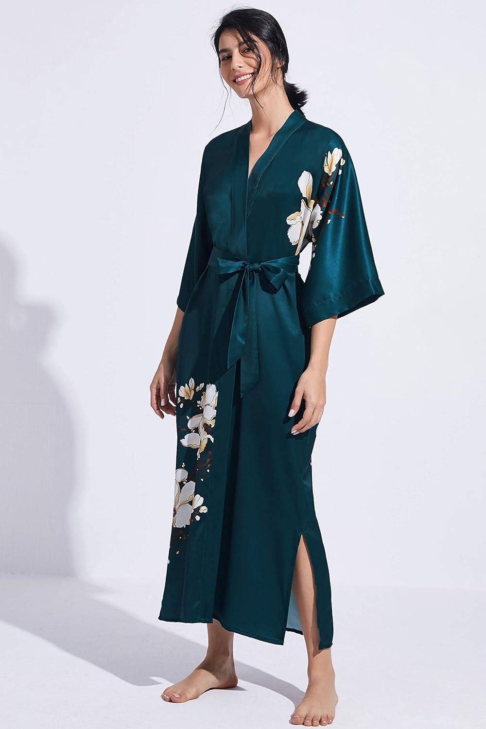 PRODESIGN Kimono Robe for Women - Long Satin Sleepwear Silky Kimono Cover-Up Nightgown Japanese Bathrobe Loungewear Blouse