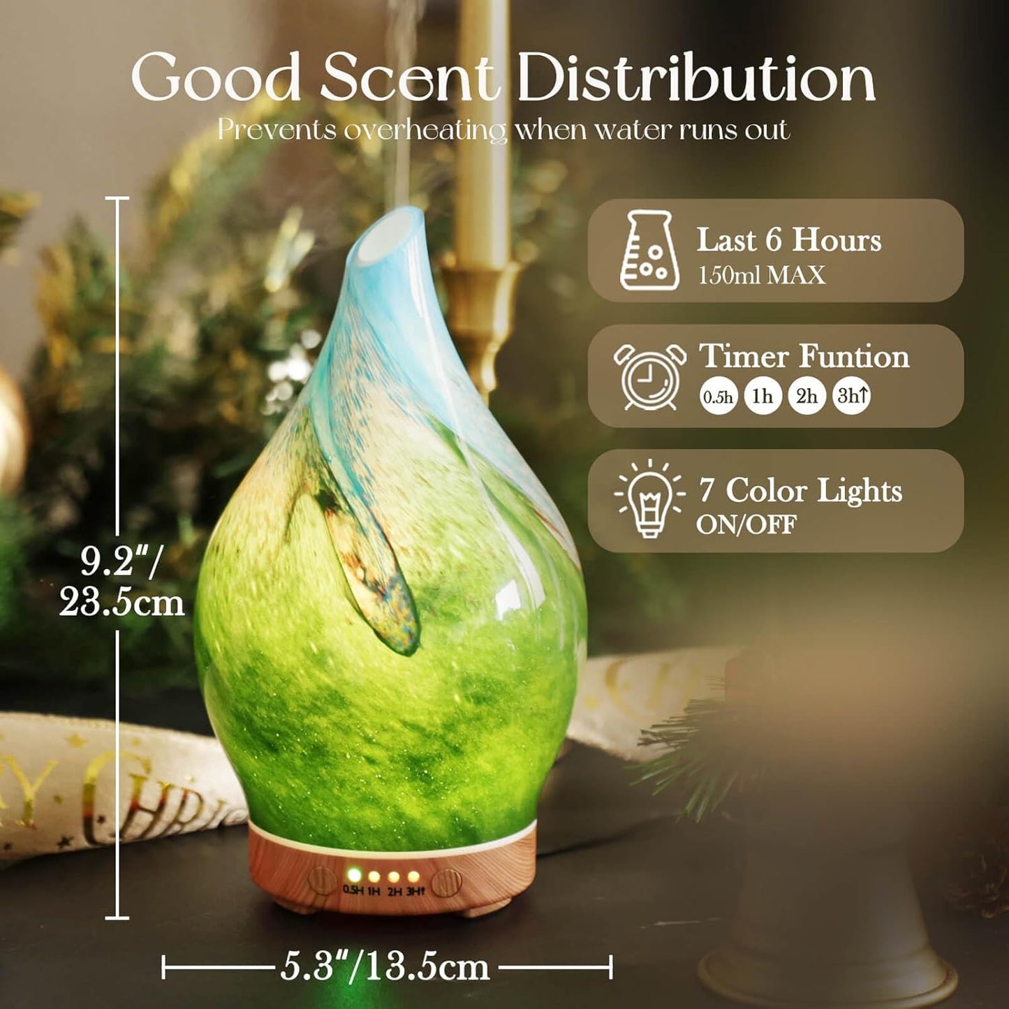 Porseme 150ml Essential Oil Diffuser Glass Color Changing Aroma Air Diffusers Aromatherapy Ultrasonic Cool Mist Humidifier 6 Running Hours Waterless Auto-Off for Sleeping Yoga Office Spa (Blue Grass)