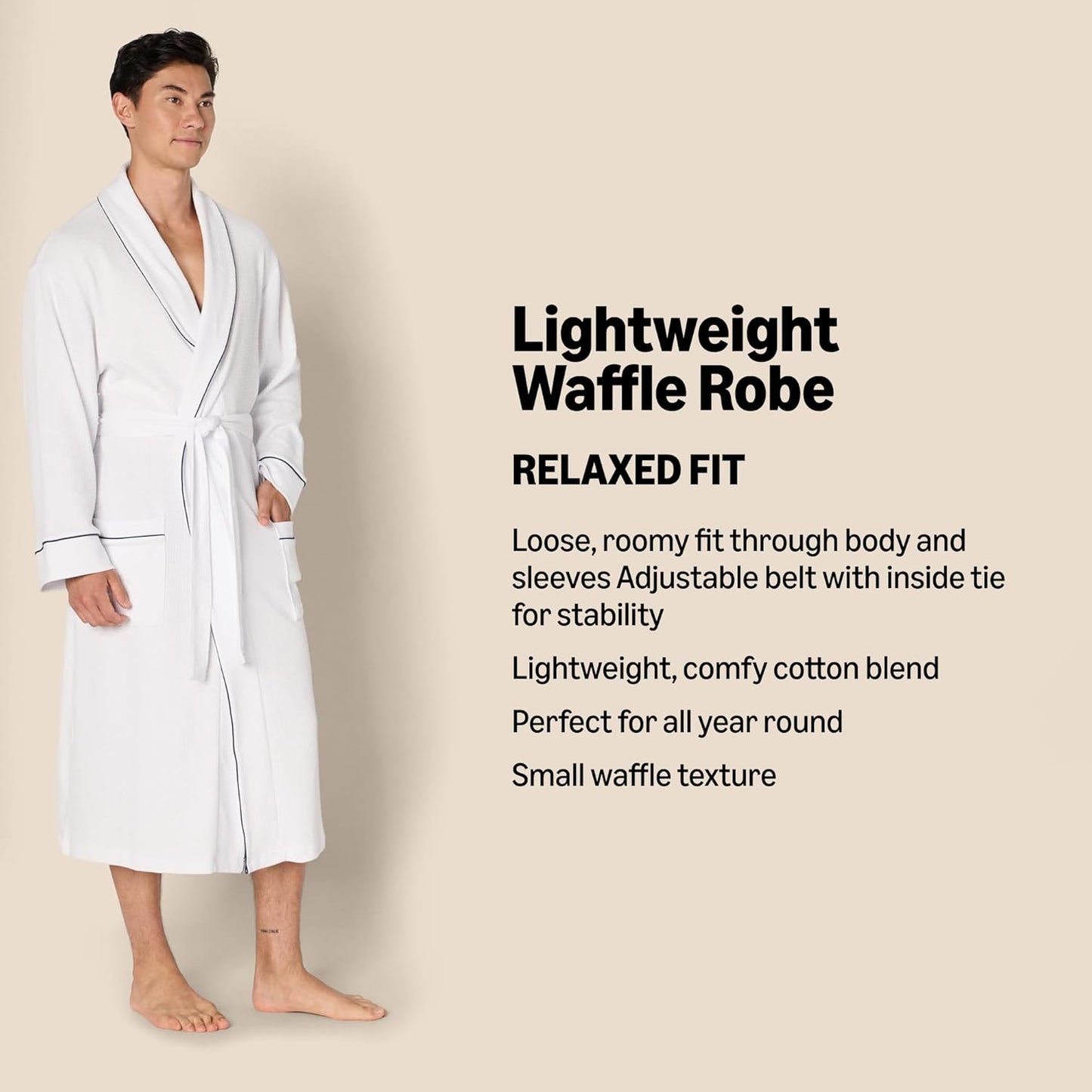 Amazon Essentials Mens Lightweight Waffle Bathrobe (Available in Big & Tall)