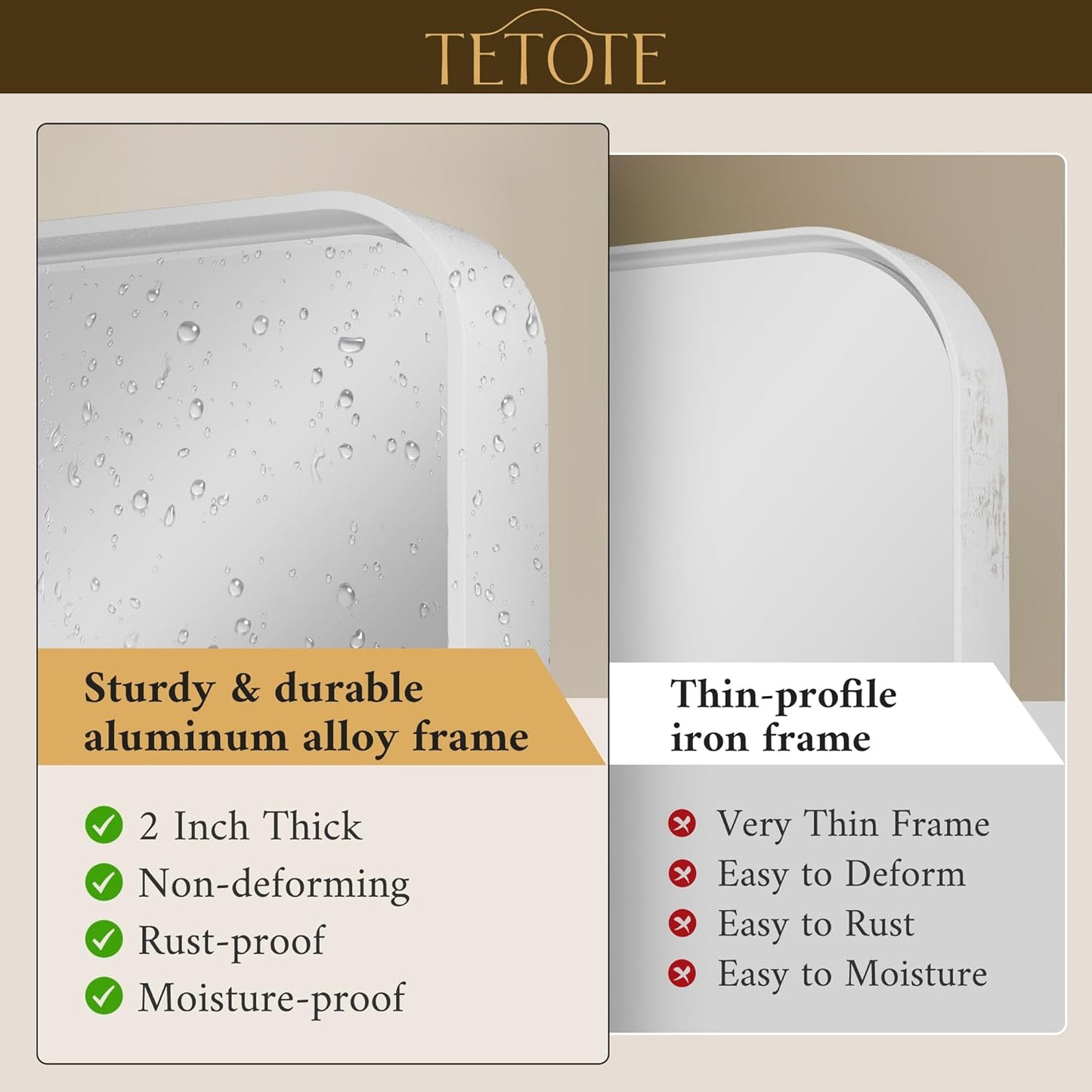 TETOTE 60 x 28 Inch White Framed Bathroom Mirror, Modern Metal Frame Rectangle Modern Farmhouse Wall Mounted Vanity Mirror with Sandy Textured Surface(Horizontal/Vertical)