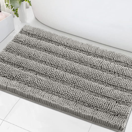 H.VERSAILTEX Bath Mats for Bathroom Non Slip Extra Thick Chenille Striped Bath Rug 24" x 36" Absorbent Non Skid Fluffy Soft Shaggy Rugs Washable Dry Fast Plush Mats for Indoor, Bath Room, Tub - Dove