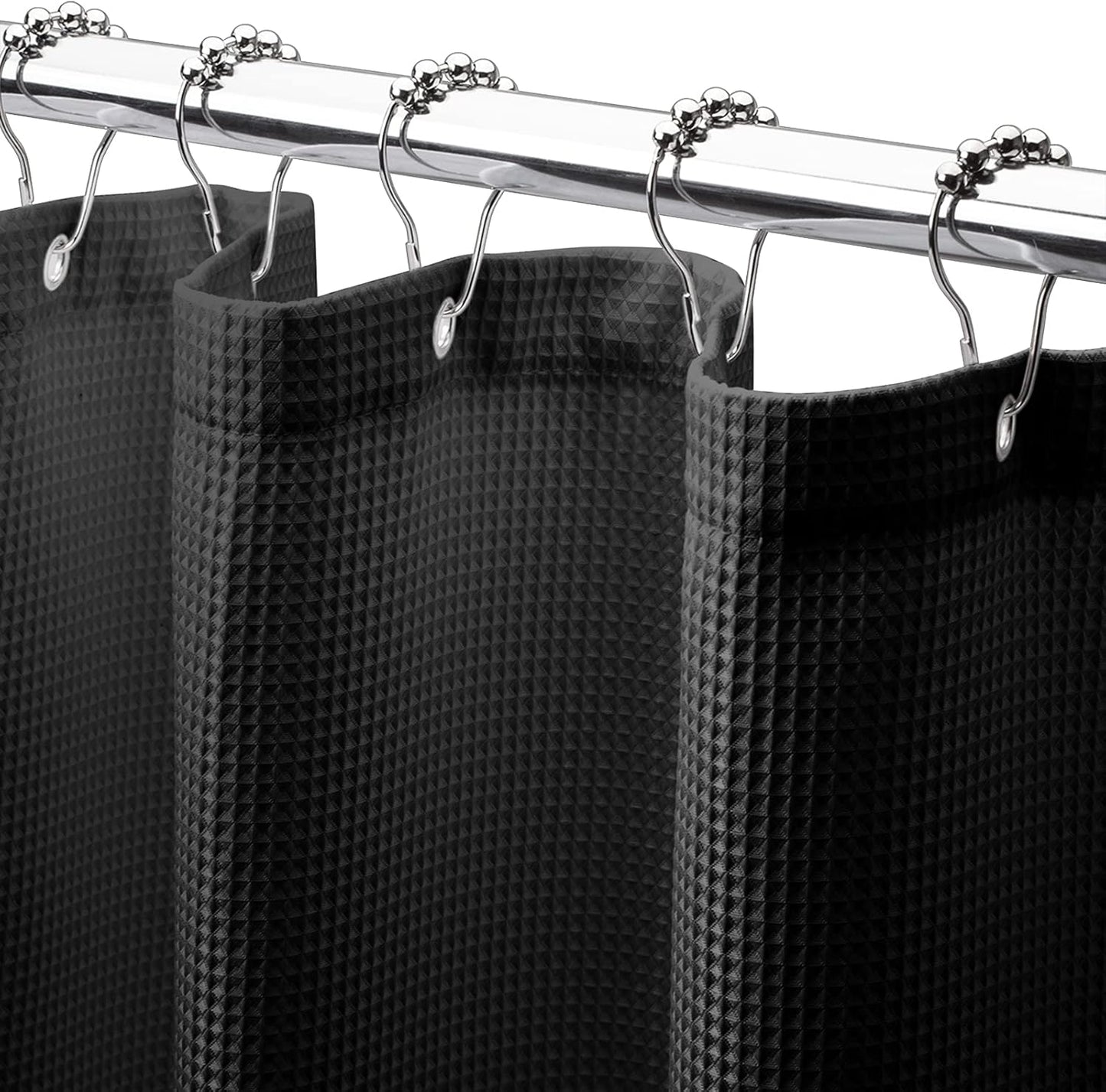 AmazerBath Waffle Shower Curtain, Heavy Duty Fabric Shower Curtains with Waffle Weave Hotel Quality Bathroom Shower Curtains, 72 x 78 Inches (Black)
