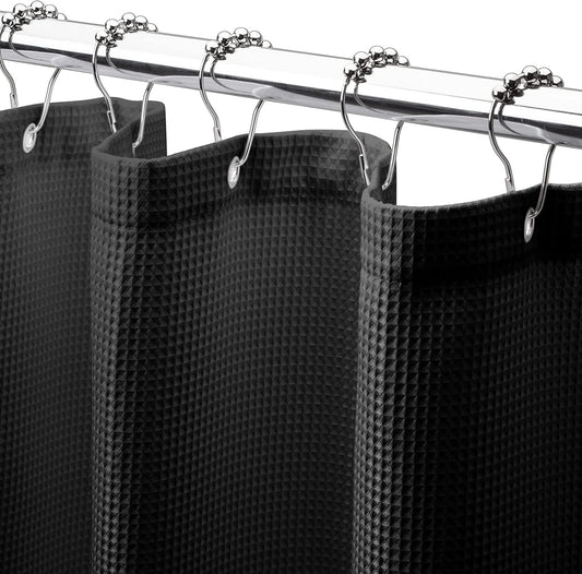 AmazerBath Waffle Shower Curtain, Heavy Duty Fabric Shower Curtains with Waffle Weave Hotel Quality Bathroom Shower Curtains, 72 x 78 Inches (Black)