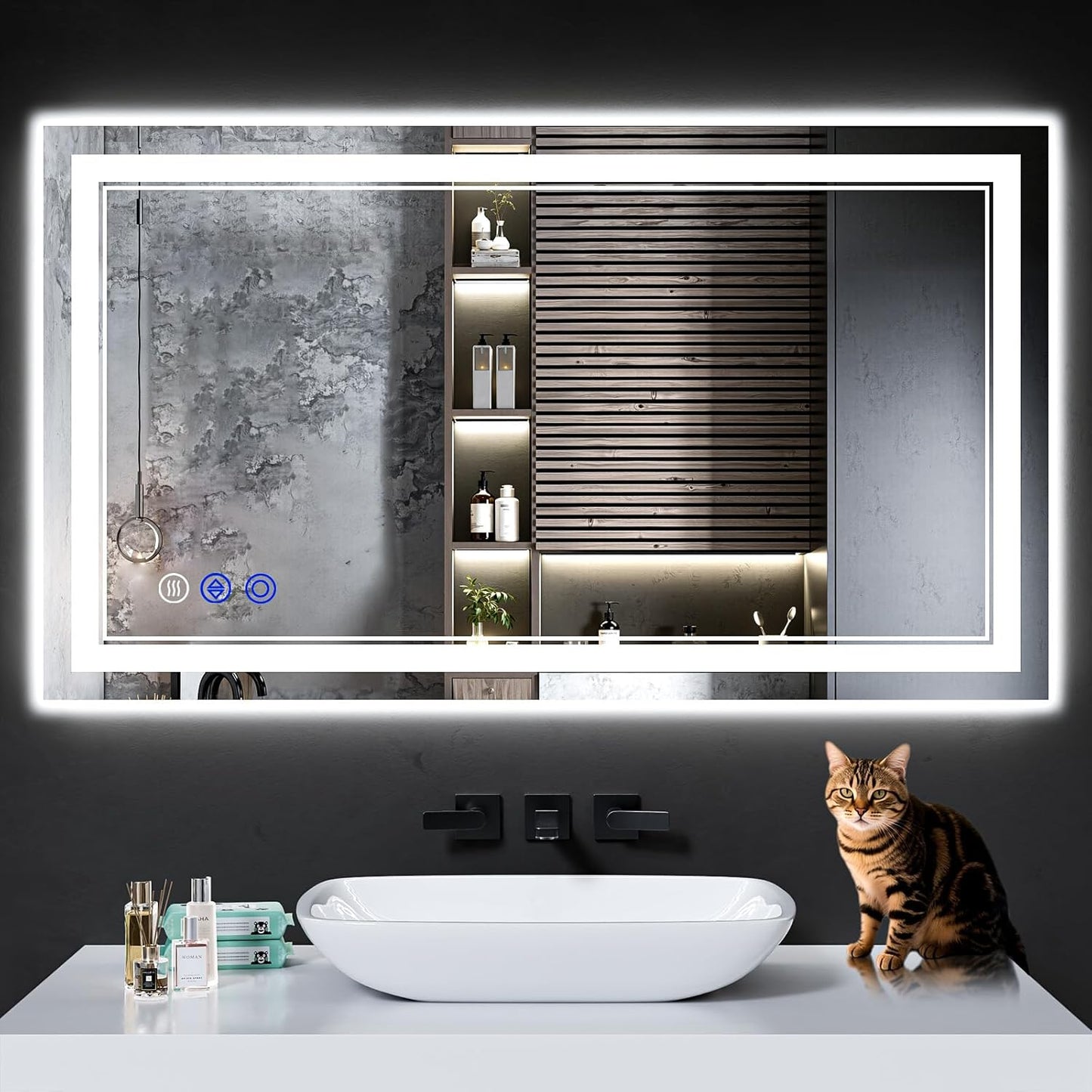 42"x24" LED Bathroom Mirror with Anti-Fog, Stepless Dimmable Lights, 3 Color Modes, Shatter-Proof Tempered Glass, Memory Function & Waterproof Design