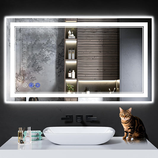 42"x24" LED Bathroom Mirror with Anti-Fog, Stepless Dimmable Lights, 3 Color Modes, Shatter-Proof Tempered Glass, Memory Function & Waterproof Design