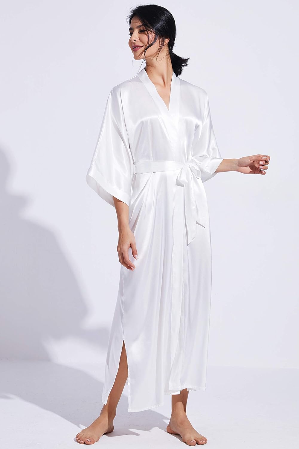 PRODESIGN Satin Kimono Robe Women Long Silky Kimono Bathrobe Sleepwear Wedding Bridesmaid Robe