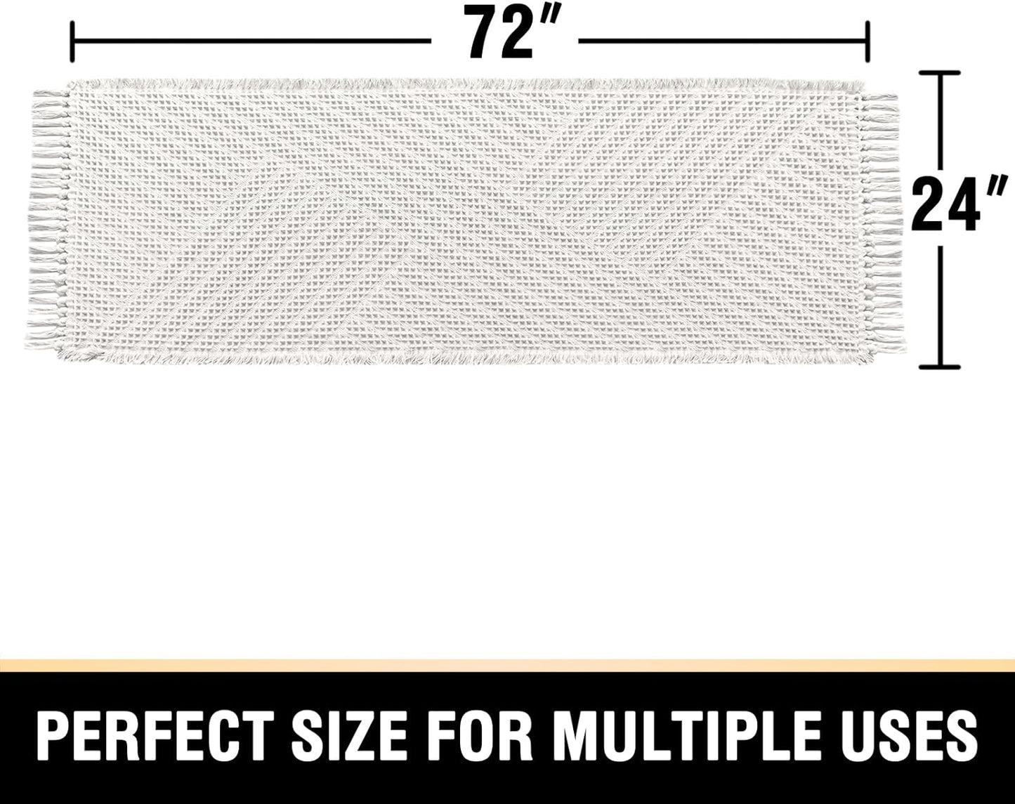 H.VERSAILTEX Waffle Bath Runner Rug Long Bath Mat Super Absorbent Boho Bath Rugs Non Slip Bath Runner for Bathroom Floor Machine Washable Dry Fast Bathroom Rugs with Tassels, 24" x 72", Ivory White