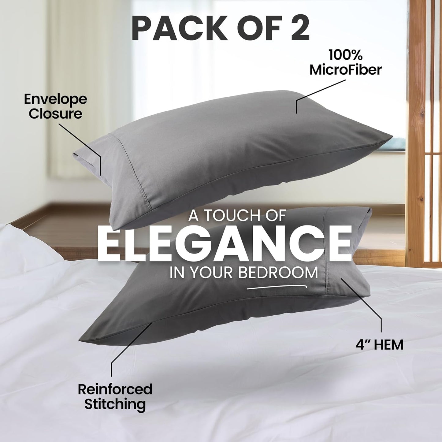 Pillow Covers by Utopia Bedding - King Size 2-Pack – Soft Brushed Microfiber – Perfect for Hospitals, Hotels, Guest Rooms – Oeko-TEX Certified, 20x40 Inches (Grey)