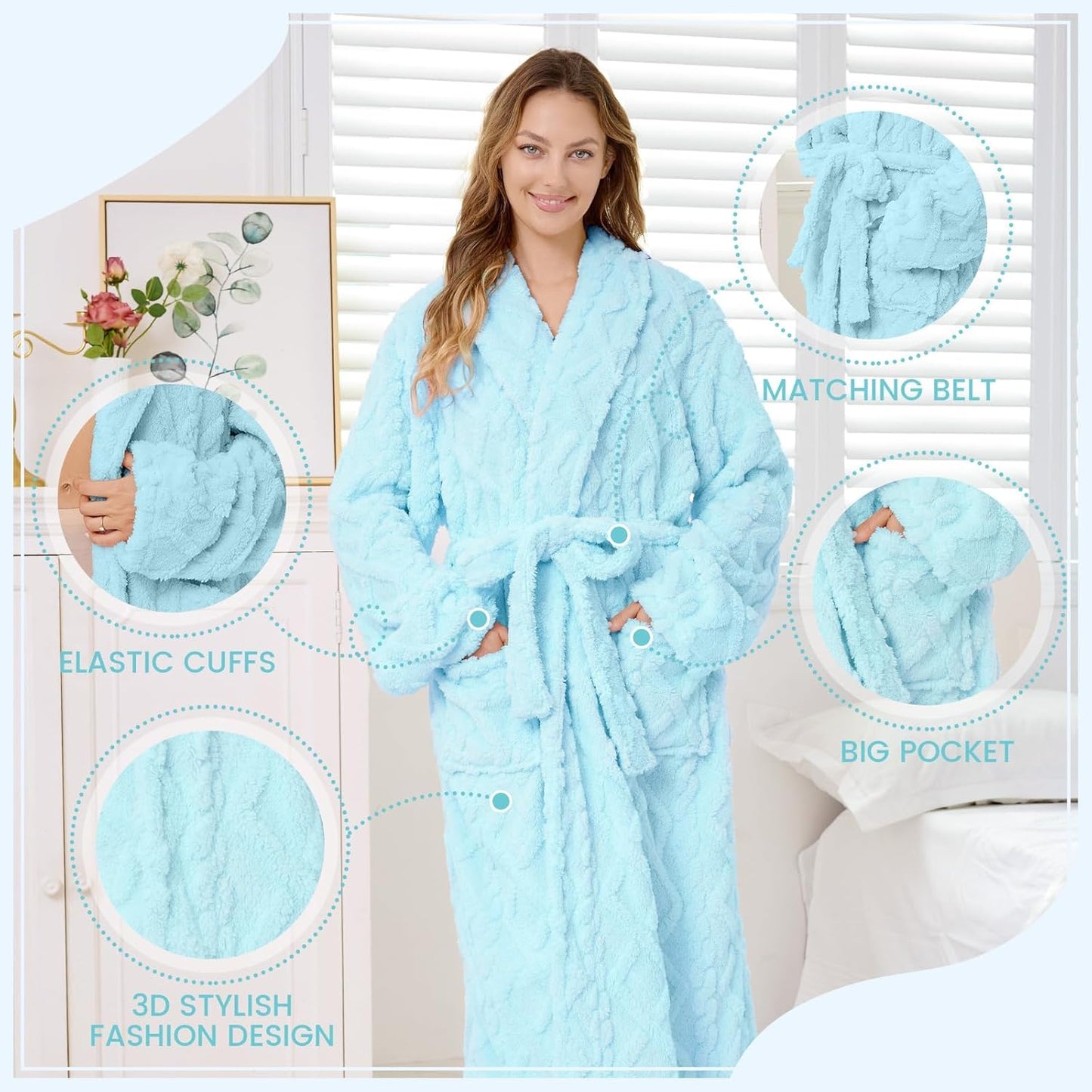 MIZZEO Microfiber Robes for Women, Cozy Soft Warm Plush Women Robe Plush Long Bathrobe