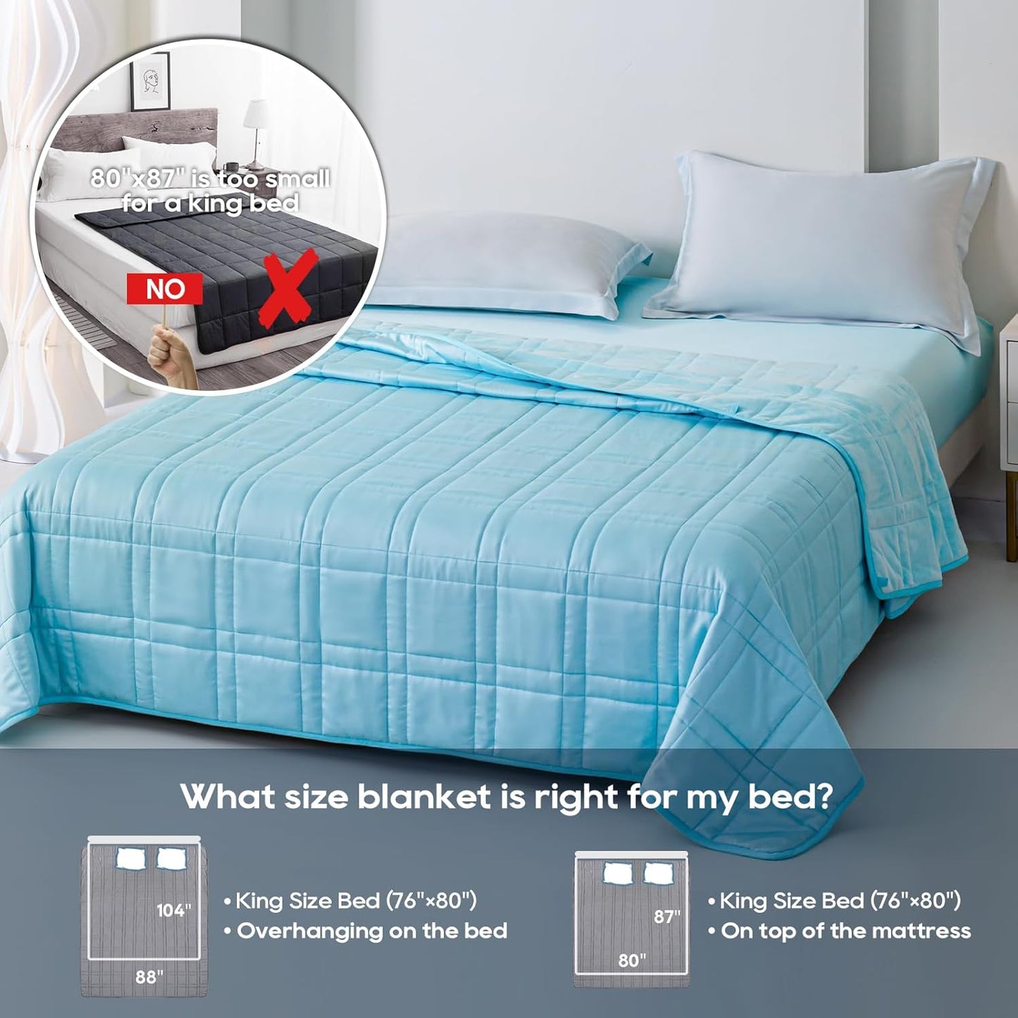 King Size Weighted Blanket 40lb(88''x104'' , Dual-Sided), Reversible Cozy Warm Velvet & Cooling Tencel Fabric King Weighted Blanket for Adults & Couples All Season Use - Carry Bag Included, Lake Blue