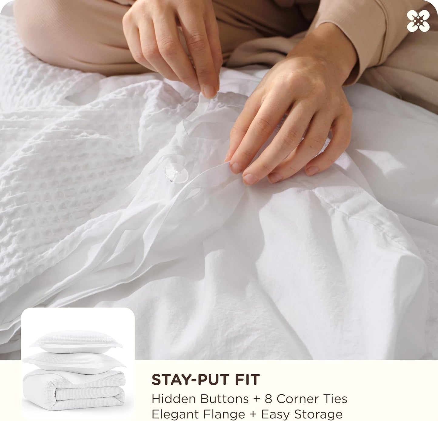 Bedsure Cotton Duvet Cover Set - 100% Cotton Waffle Weave Bright White Duvet Cover California King Size, GentleSoft™ and Breathable Cal King Bedding Set for All Season, 3 Pieces, 104"x98"