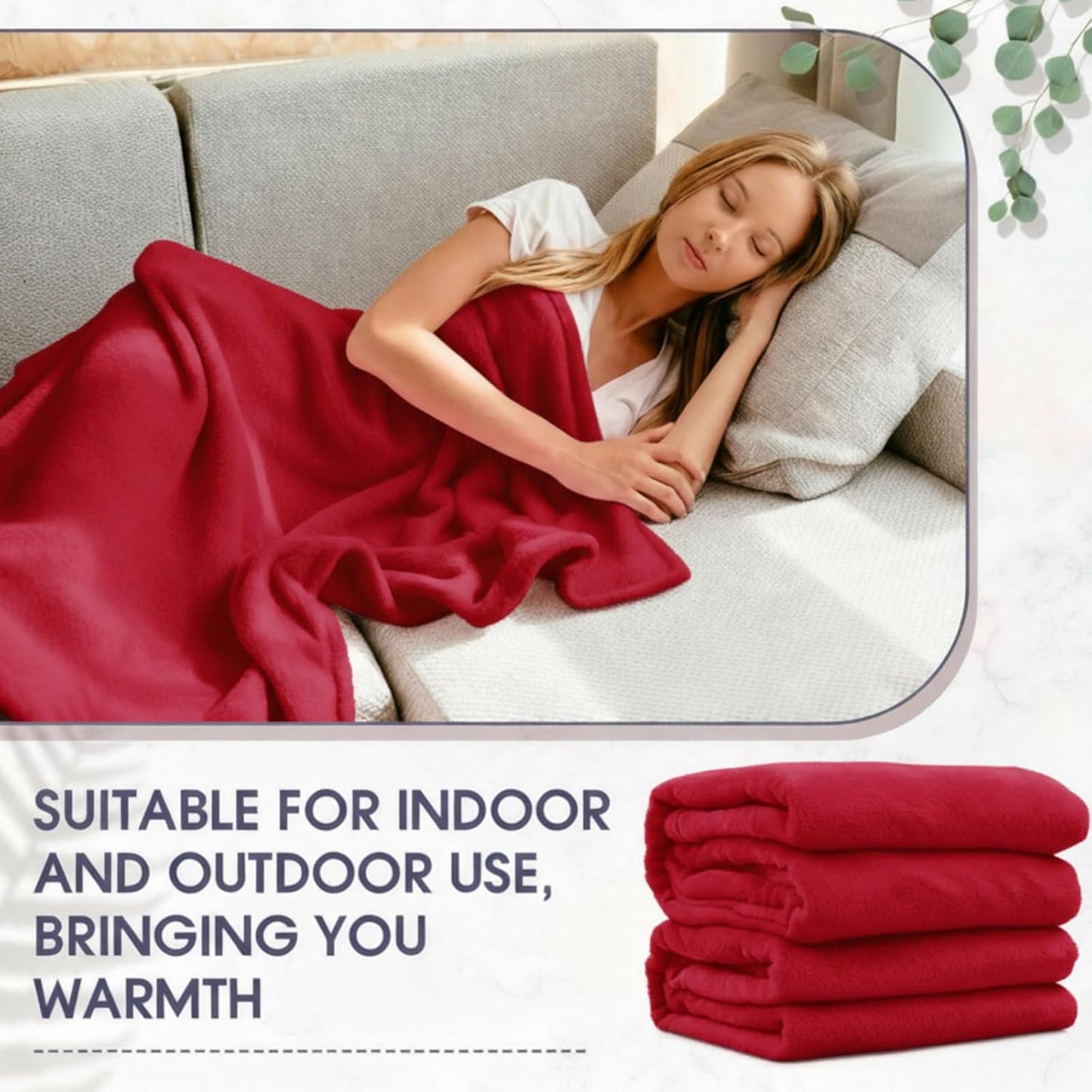 18 Pieces Fleece Blankets Bulk for Wedding 50 x 60 Inch Soft Lightweight Flannel Throw Blankets Bulk for Wedding Guests Home Outdoor Couch Sofa Bed Gifts (Wine Red)