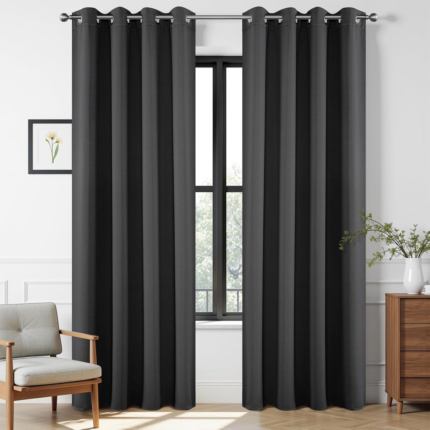 Joydeco Blackout Curtains 63 Inch Length 2 Panels Set, Thermal Insulated Long Drapes 2 Burg, Room Darkening Grommet Drapes for Living Room Bedroom Window